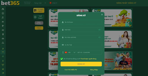 Đăng ký tạo tài khoản cá độ Thể Thao bet365