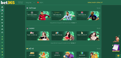 Giao diện Thể Thao bet365 đẹp mắt và thân thiện